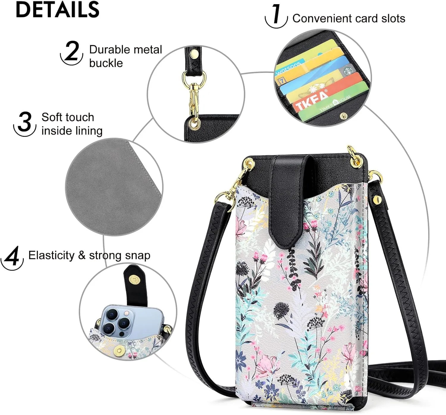 RONSIN Small Crossbody Cell Phone Purse for Women Vegan Leather Crossbody Phone Bag with RFID Card Slots Adjustable Strap