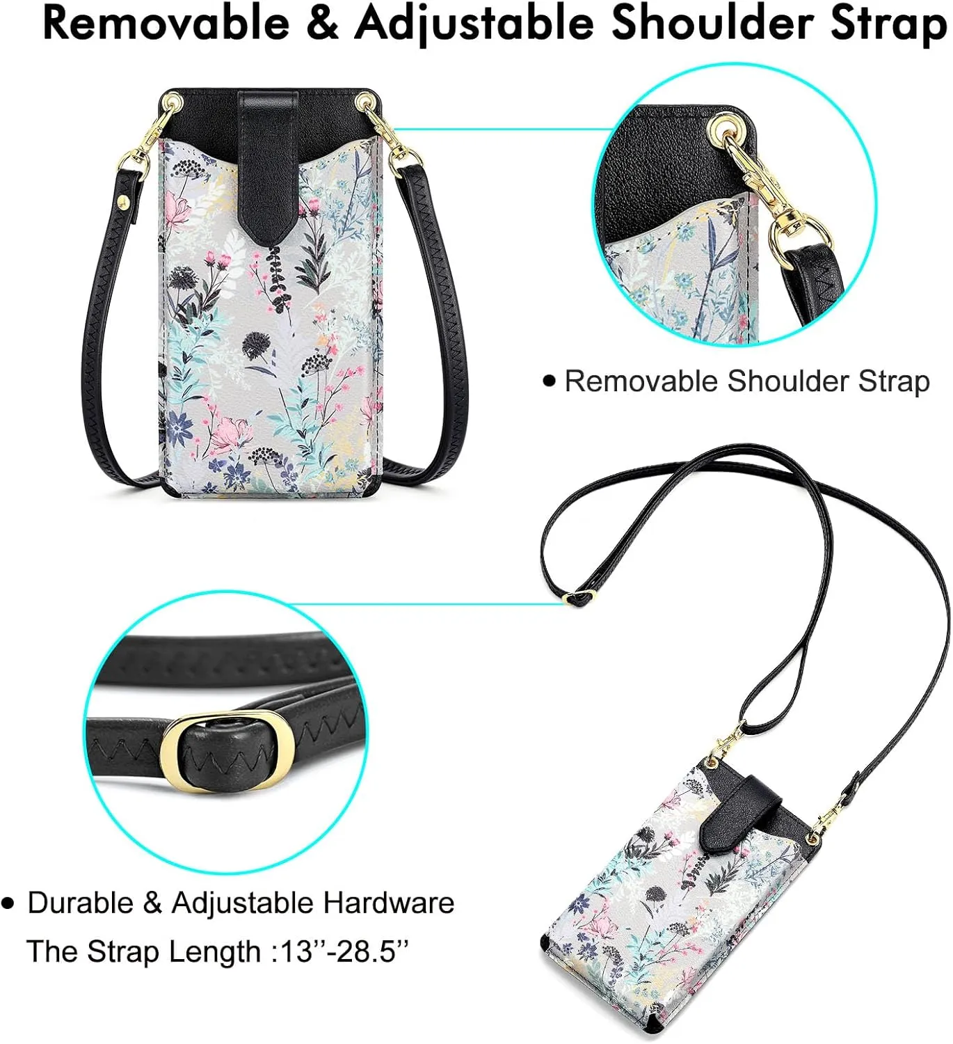 RONSIN Small Crossbody Cell Phone Purse for Women Vegan Leather Crossbody Phone Bag with RFID Card Slots Adjustable Strap