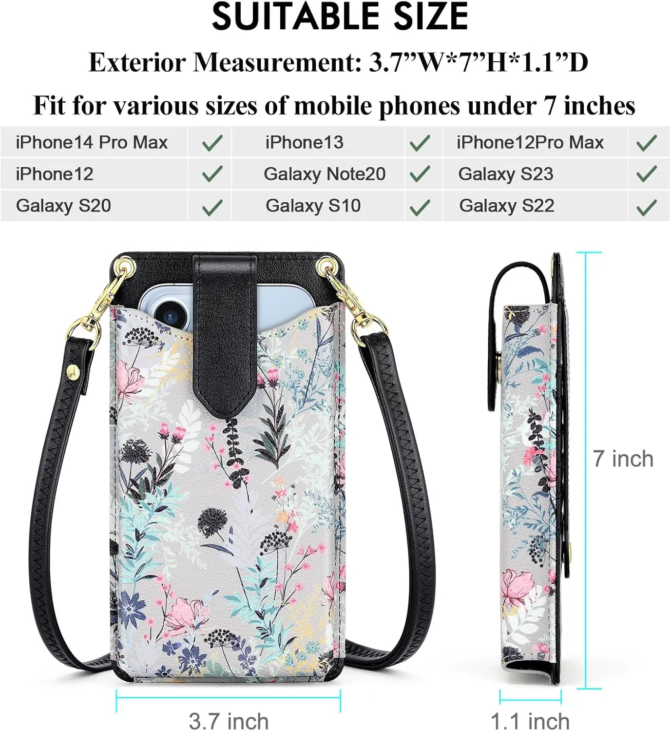 RONSIN Small Crossbody Cell Phone Purse for Women Vegan Leather Crossbody Phone Bag with RFID Card Slots Adjustable Strap