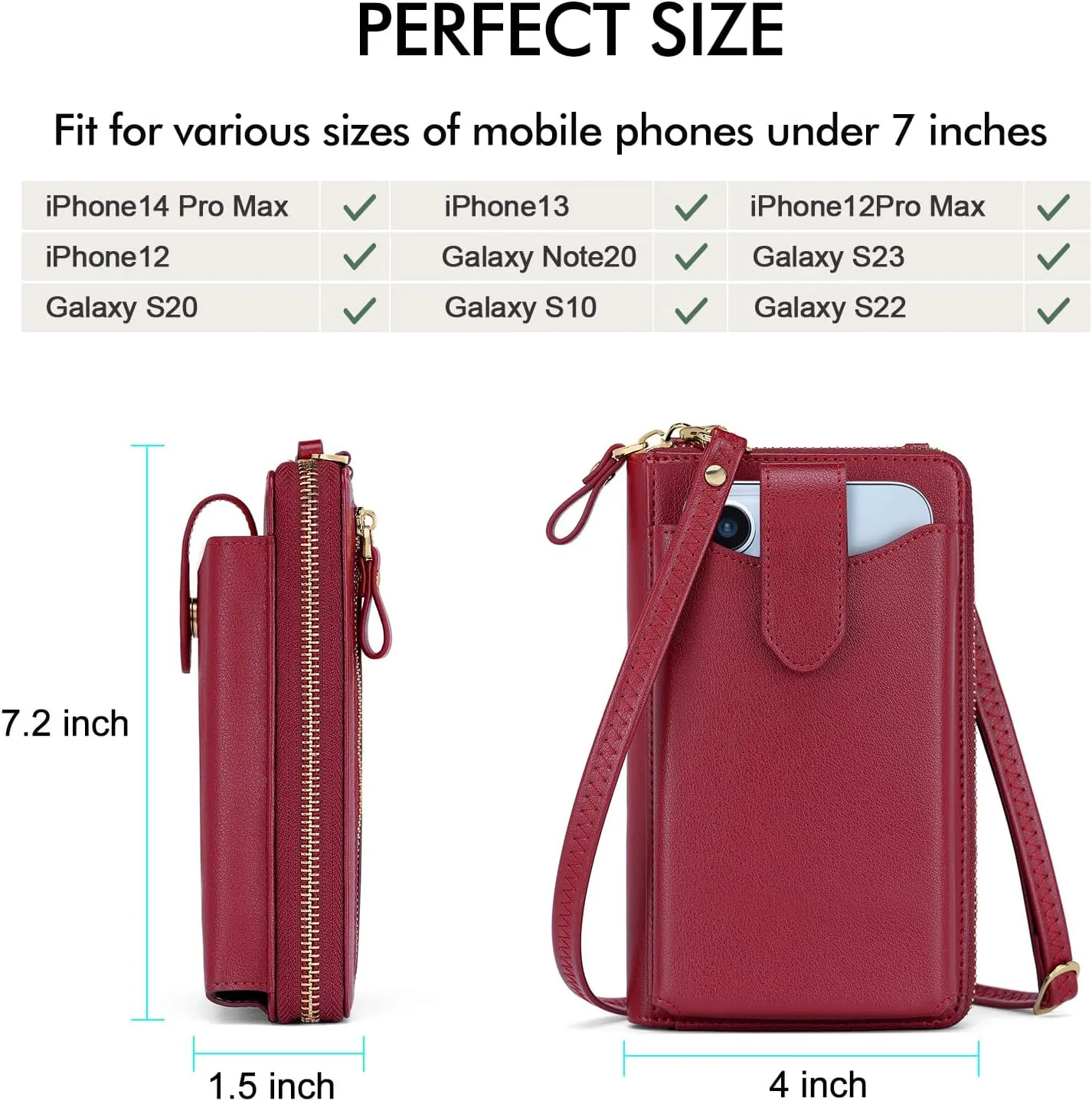 RONSIN Small Crossbody Wallet Purses for Women RFID Blocking Cell Phone Purse Vegan Leather Phone Bag Travel Handbag