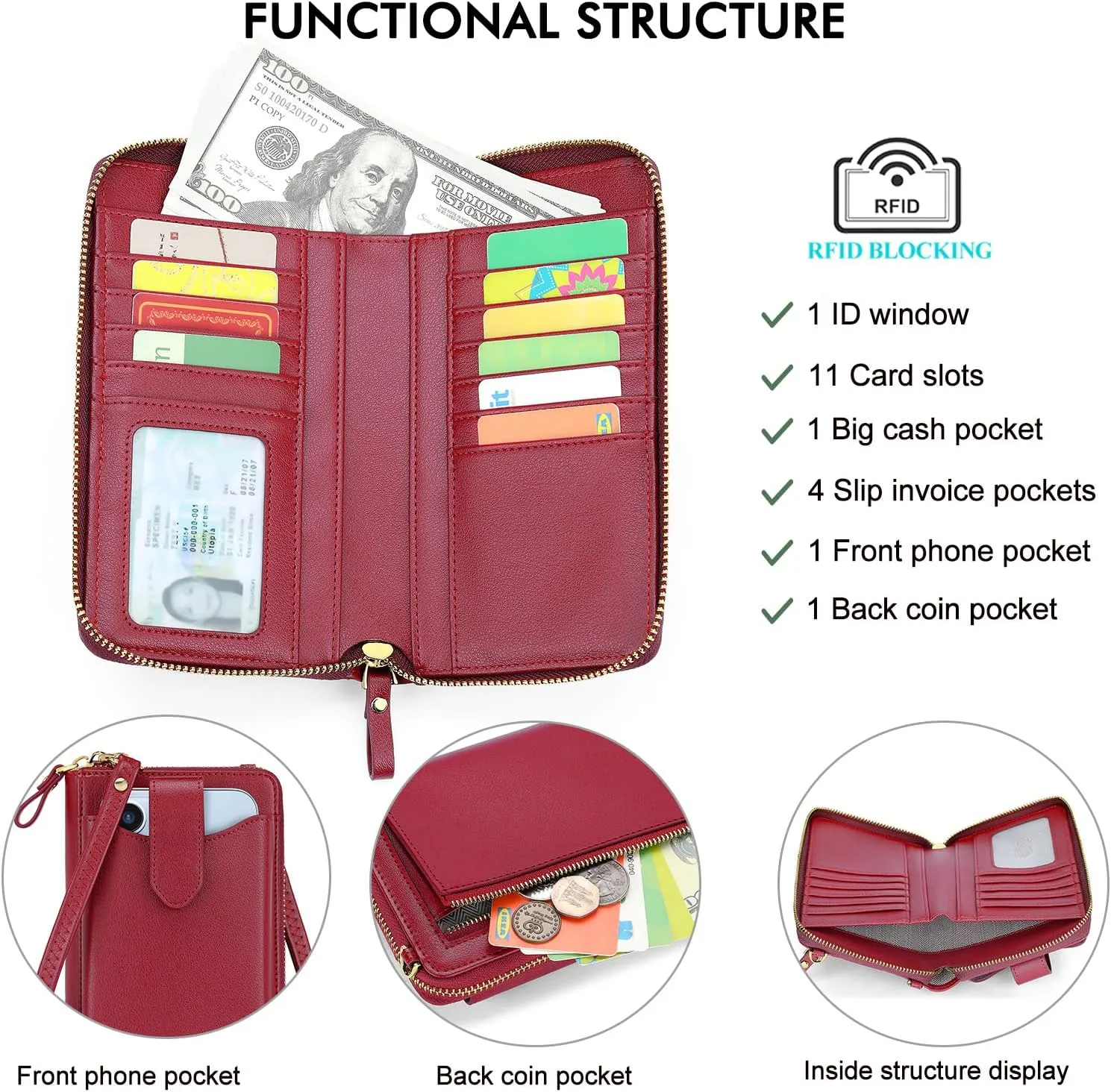 RONSIN Small Crossbody Wallet Purses for Women RFID Blocking Cell Phone Purse Vegan Leather Phone Bag Travel Handbag