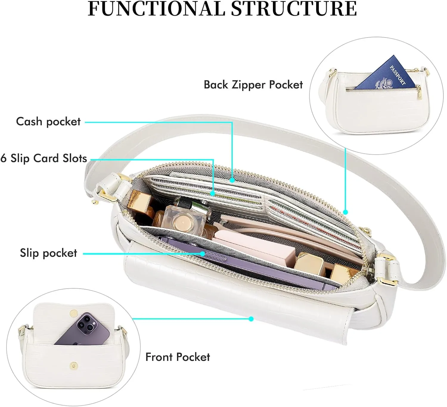RONSIN Small Shoulder Bag for Women Mini Clutch Purse Tote Handbag Zipper Closure Crossbody Hobo Purse