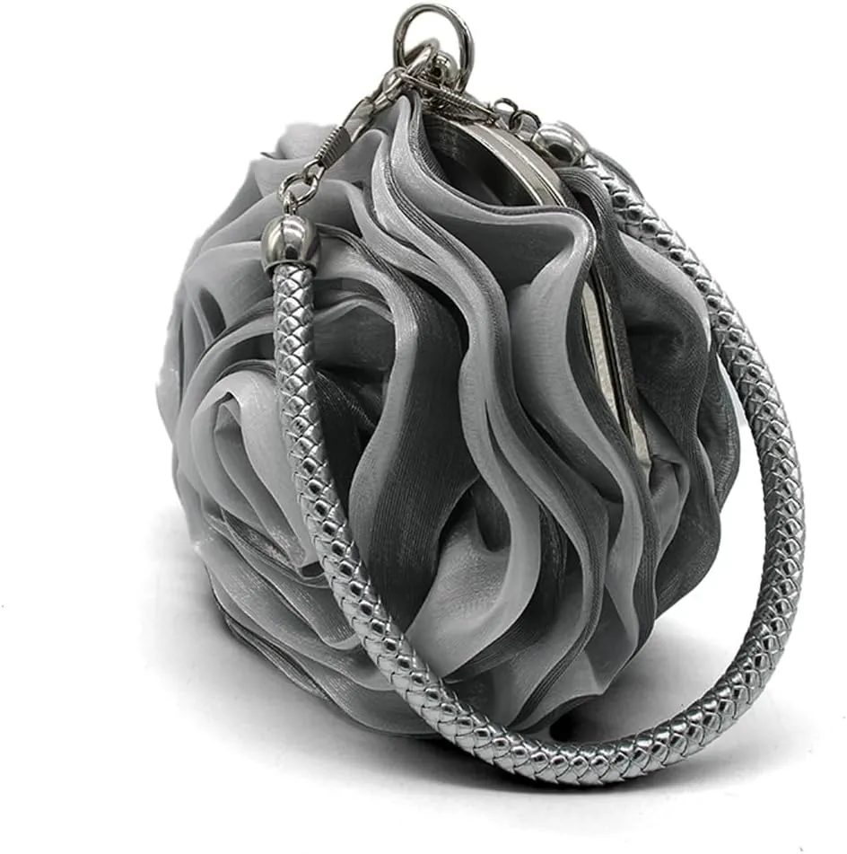 Rose Shaped Evening Bag Soft Satin Clutch Purse Floral Wristlet Handbag for Women Wedding Party Purse