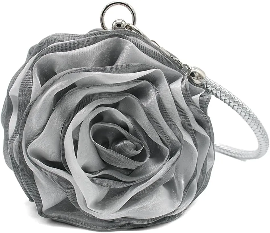 Rose Shaped Evening Bag Soft Satin Clutch Purse Floral Wristlet Handbag for Women Wedding Party Purse
