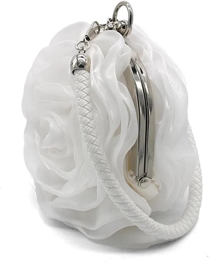 Rose Shaped Evening Bag Soft Satin Clutch Purse Floral Wristlet Handbag for Women Wedding Party Purse