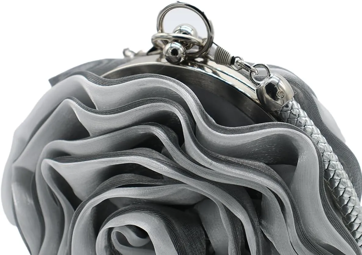 Rose Shaped Evening Bag Soft Satin Clutch Purse Floral Wristlet Handbag for Women Wedding Party Purse