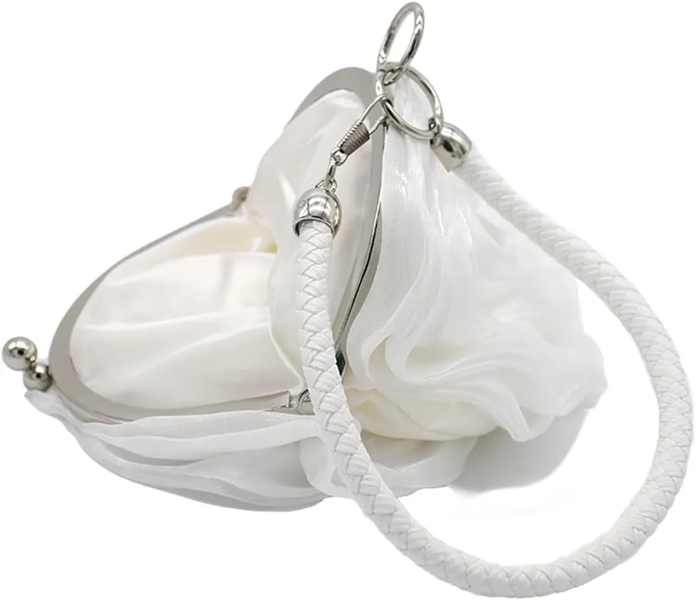 Rose Shaped Evening Bag Soft Satin Clutch Purse Floral Wristlet Handbag for Women Wedding Party Purse