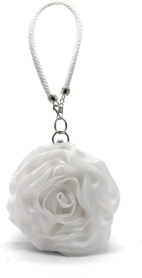 Rose Shaped Evening Bag Soft Satin Clutch Purse Floral Wristlet Handbag for Women Wedding Party Purse