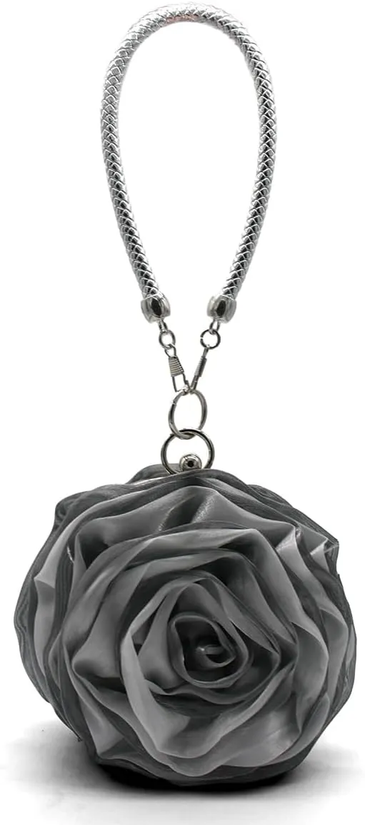 Rose Shaped Evening Bag Soft Satin Clutch Purse Floral Wristlet Handbag for Women Wedding Party Purse