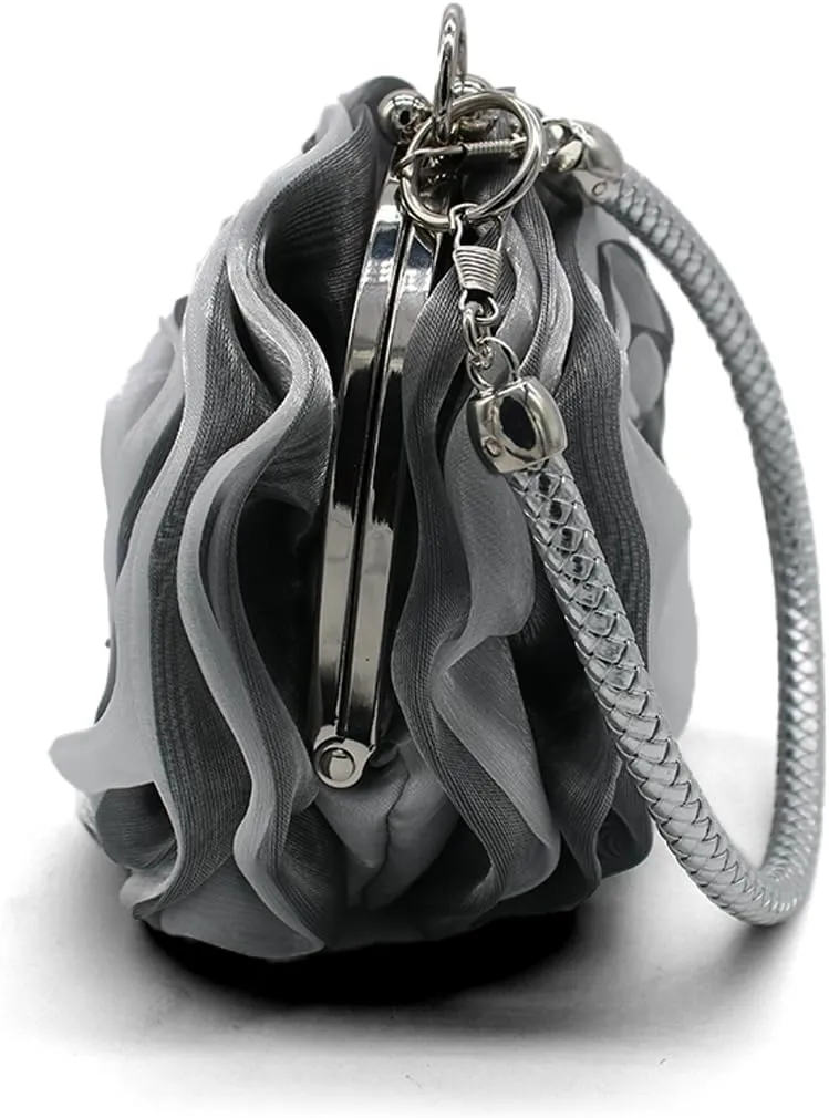Rose Shaped Evening Bag Soft Satin Clutch Purse Floral Wristlet Handbag for Women Wedding Party Purse