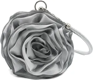 Rose Shaped Evening Bag Soft Satin Clutch Purse Floral Wristlet Handbag for Women Wedding Party Purse