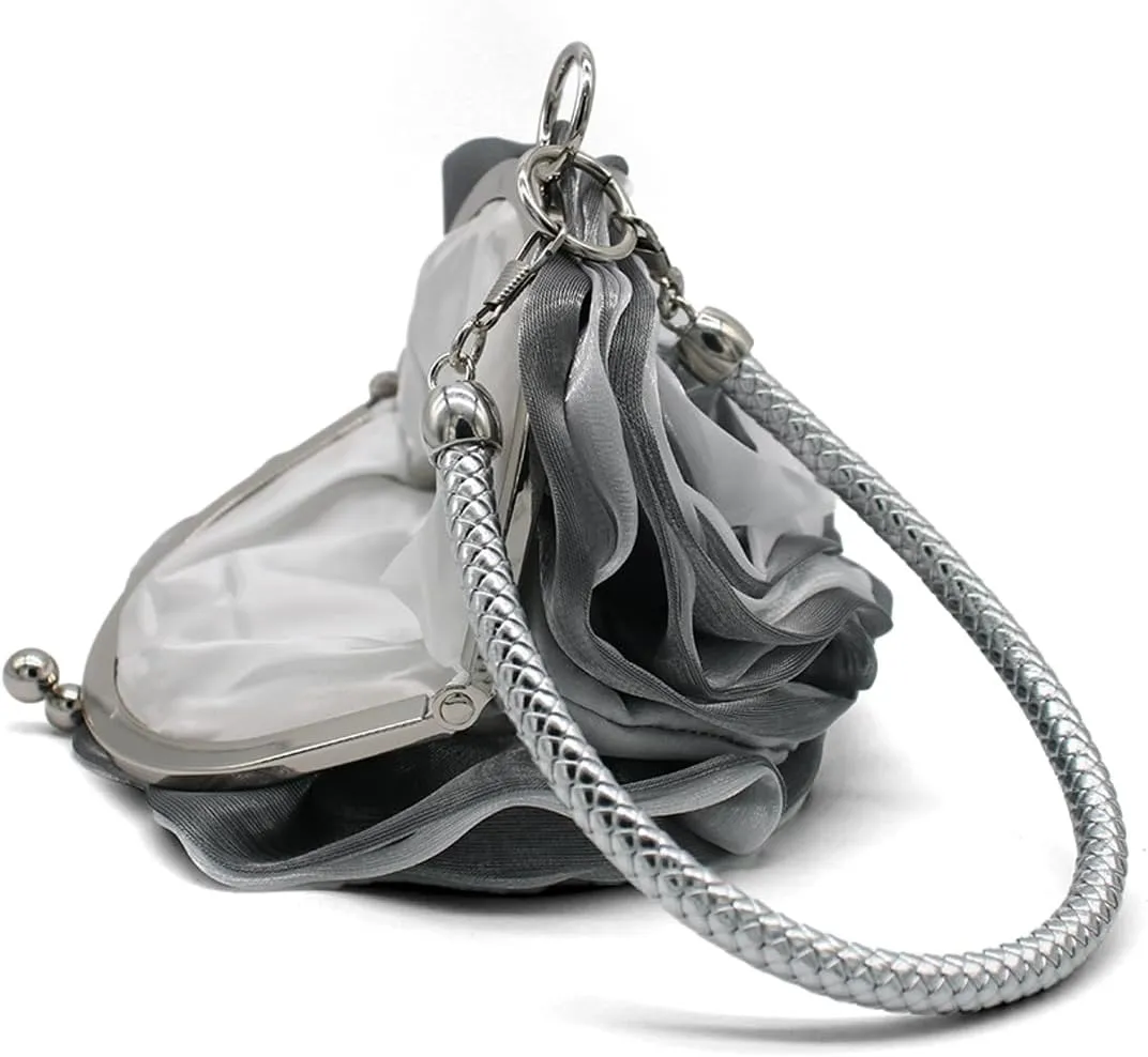 Rose Shaped Evening Bag Soft Satin Clutch Purse Floral Wristlet Handbag for Women Wedding Party Purse