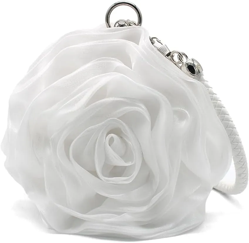 Rose Shaped Evening Bag Soft Satin Clutch Purse Floral Wristlet Handbag for Women Wedding Party Purse