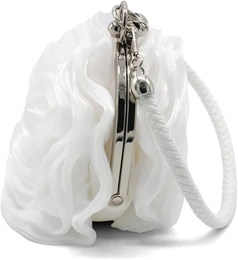 Rose Shaped Evening Bag Soft Satin Clutch Purse Floral Wristlet Handbag for Women Wedding Party Purse