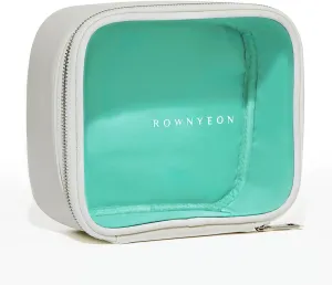 ROWNYEON Clear Toiletry Bag for Travel Carry On - Fits 11" Laptop, Waterproof & Collapse-Resistant, TSA Friendly Organizer (8x7x3 inch) with Jewel Blue Lining
