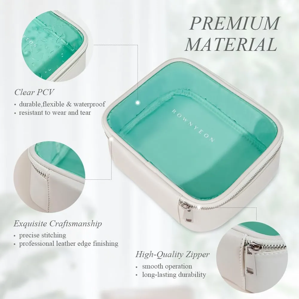 ROWNYEON Clear Toiletry Bag for Travel Carry On - Fits 11" Laptop, Waterproof & Collapse-Resistant, TSA Friendly Organizer (8x7x3 inch) with Jewel Blue Lining