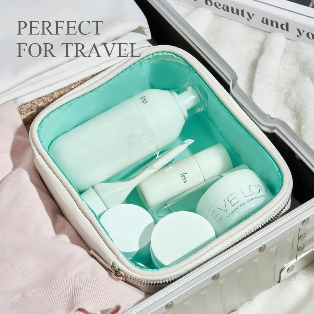 ROWNYEON Clear Toiletry Bag for Travel Carry On - Fits 11" Laptop, Waterproof & Collapse-Resistant, TSA Friendly Organizer (8x7x3 inch) with Jewel Blue Lining