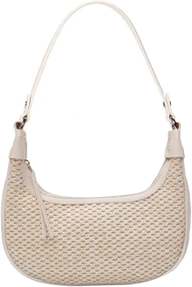RTGGSEL Boho Summer Retro Women's Straw Rattan Beach Tote Bag Crossbody Shoulder Bags Hobo Underarm Handbag Straw Purse