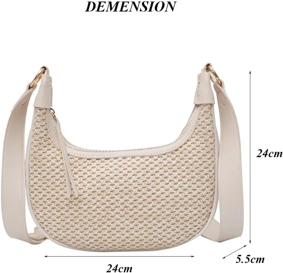 RTGGSEL Boho Summer Retro Women's Straw Rattan Beach Tote Bag Crossbody Shoulder Bags Hobo Underarm Handbag Straw Purse