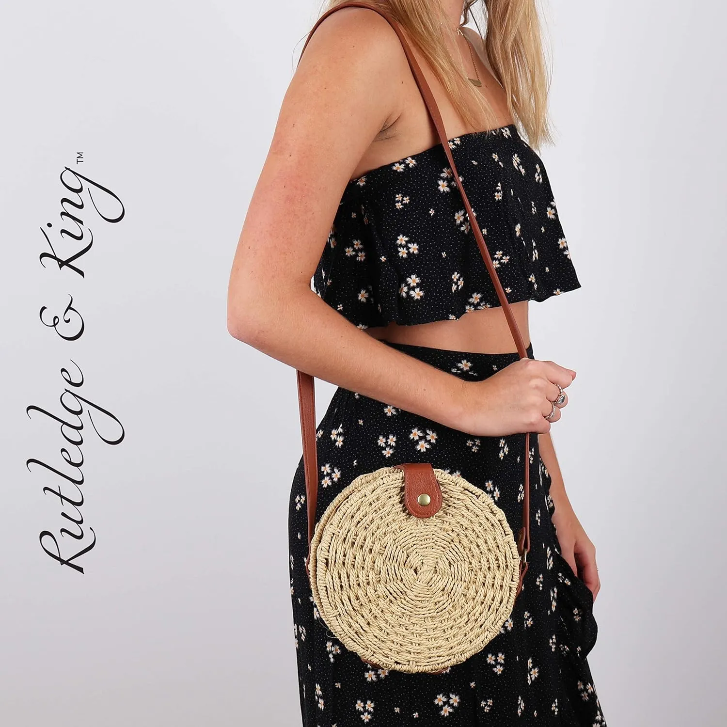 Rutledge & King Straw Crossbody Bag - Straw Bag with Handle - Straw Purse