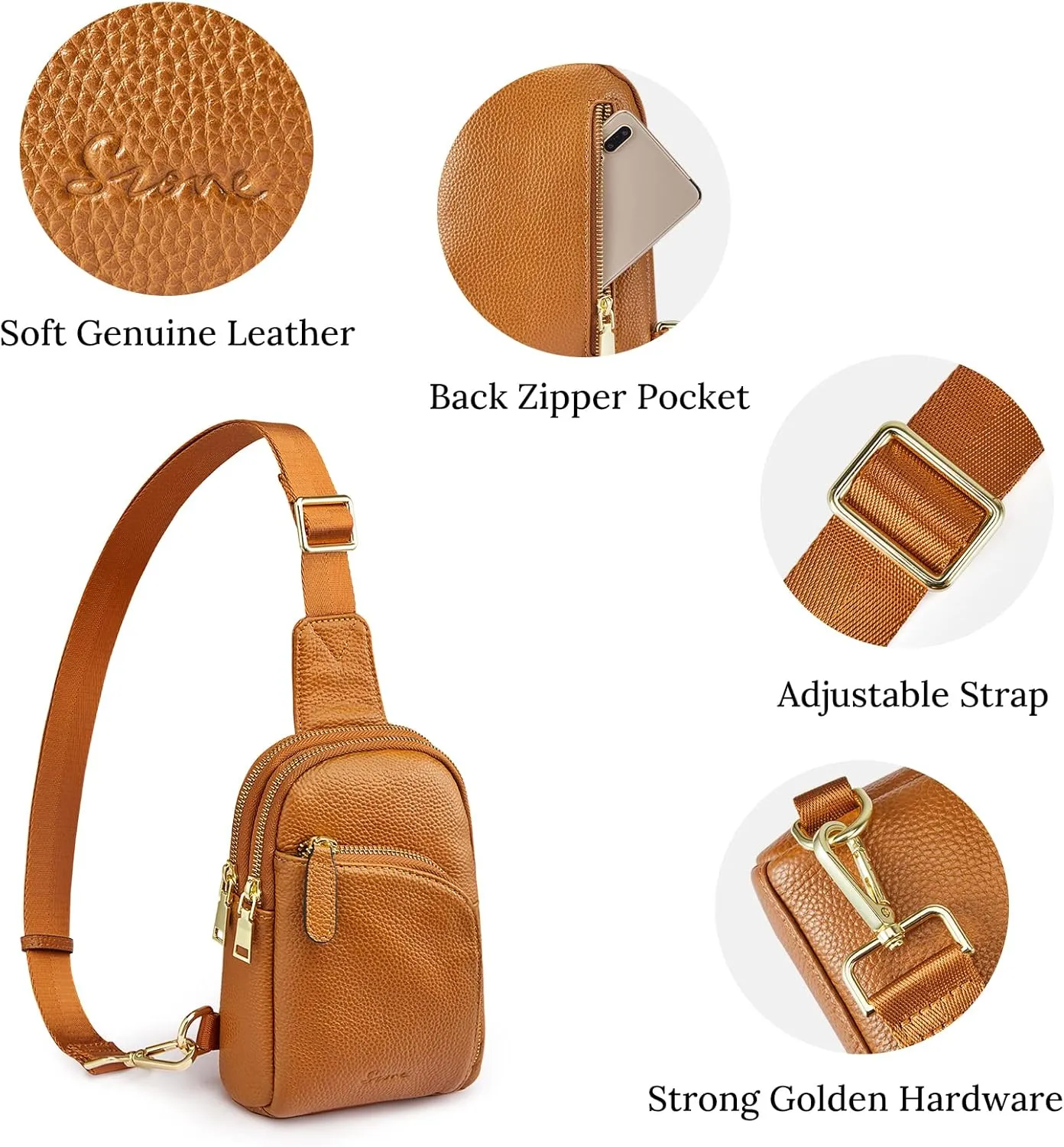 S-ZONE Genuine Leather RFID Blocking Small Sling Bag Women Crossbody Fanny Packs