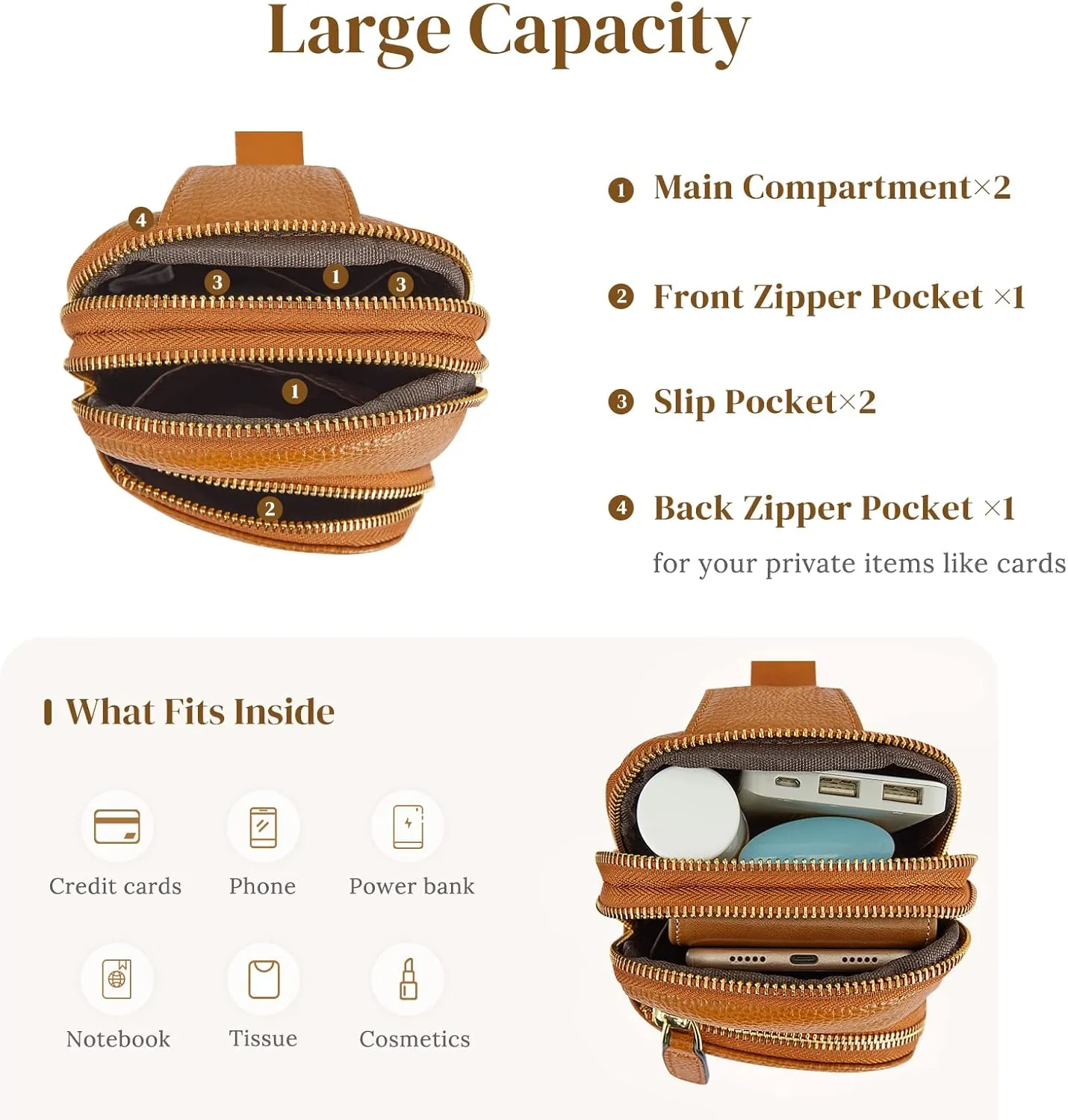 S-ZONE Genuine Leather RFID Blocking Small Sling Bag Women Crossbody Fanny Packs