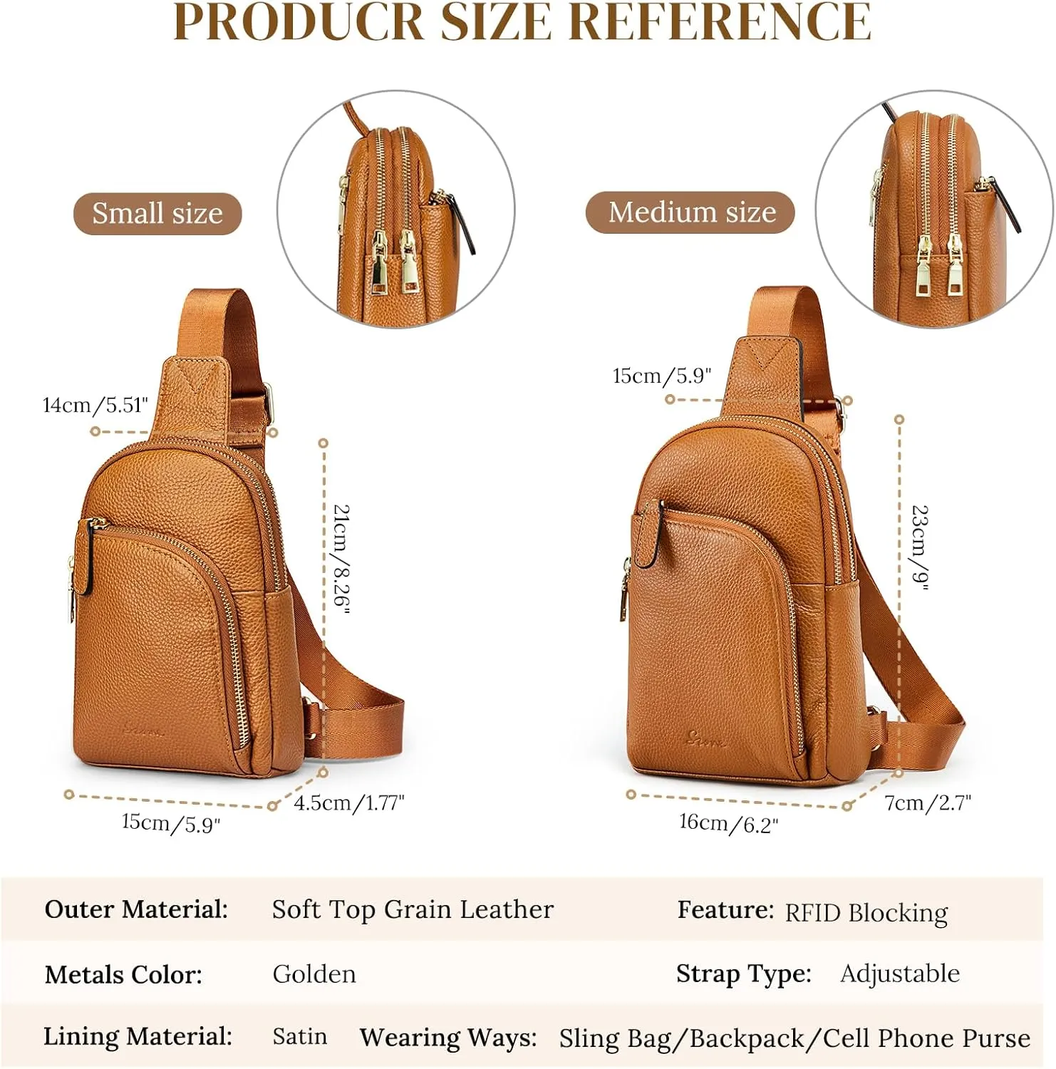 S-ZONE Genuine Leather RFID Blocking Small Sling Bag Women Crossbody Fanny Packs