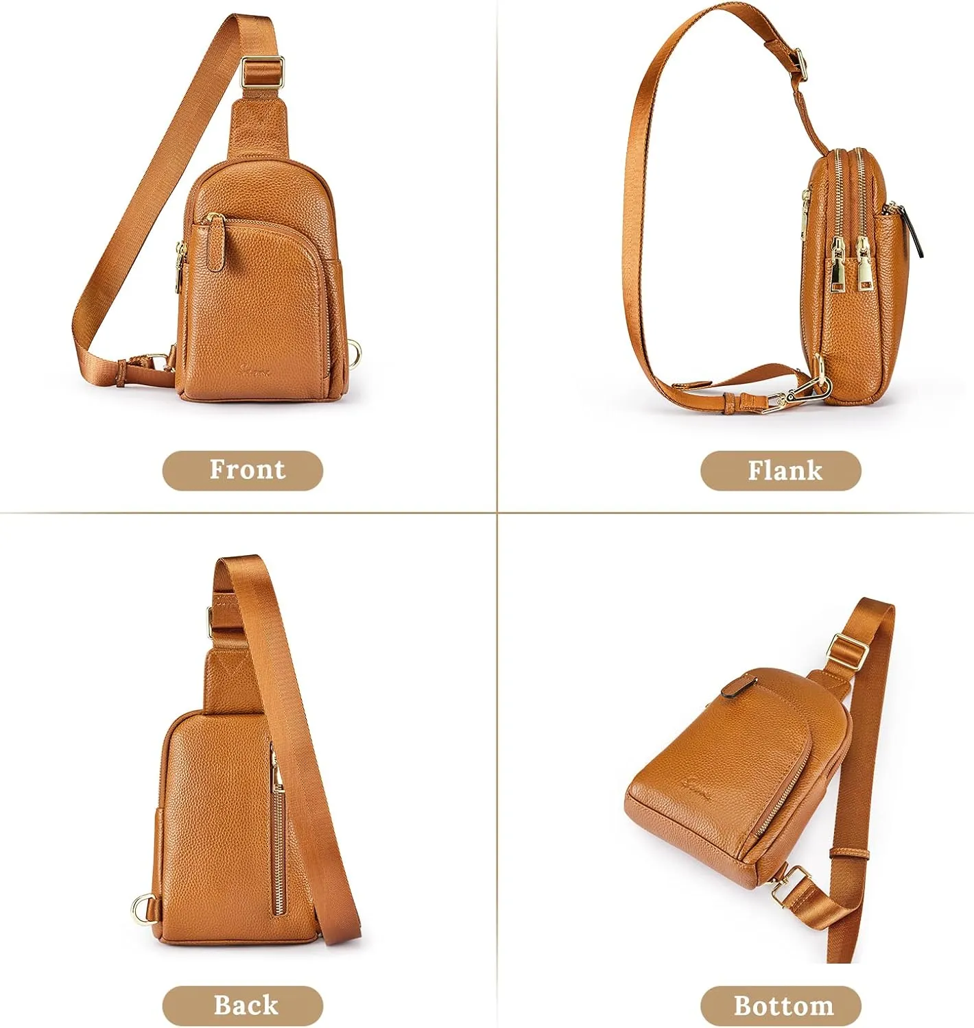 S-ZONE Genuine Leather RFID Blocking Small Sling Bag Women Crossbody Fanny Packs