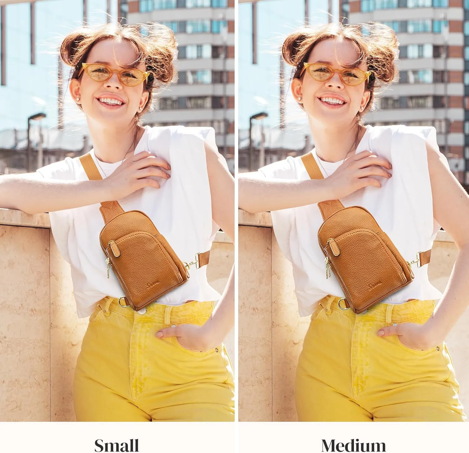 S-ZONE Genuine Leather RFID Blocking Small Sling Bag Women Crossbody Fanny Packs