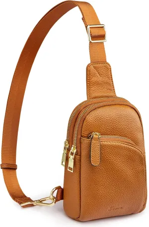 S-ZONE Genuine Leather RFID Blocking Small Sling Bag Women Crossbody Fanny Packs