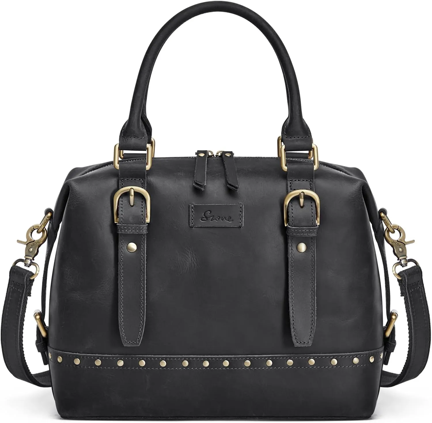 S-ZONE Top Grain Leather Crossbody Bag for Women Doctor Bag Shoulder Purses Satchel Purse