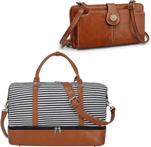 S-ZONE Travel Weekender Bag Bundle with RFID Blocking Women Corssbody Cellphone Purse Wallet