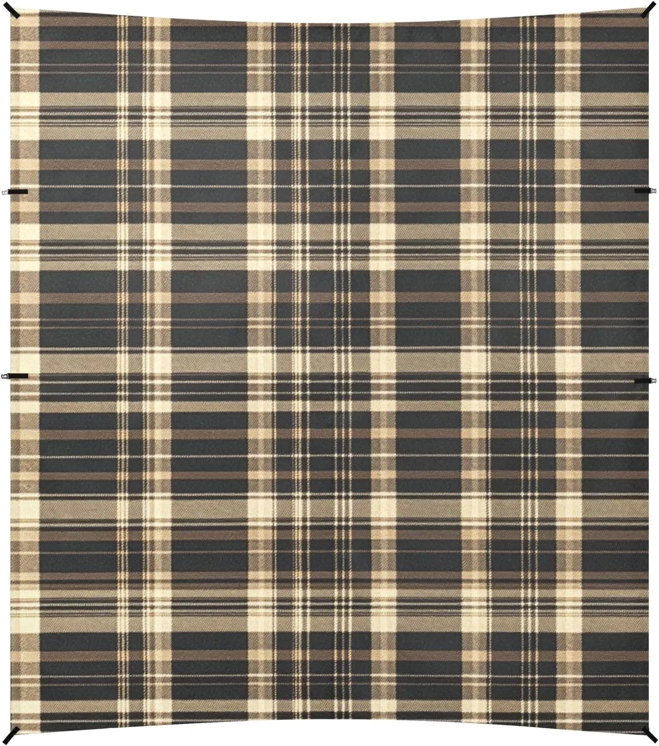 Saddlebrown Buffalo Plaid Check Tartan Scotland Foldable Beach Canopy UPF50  Protection Water-Resistant Shade Sun Shelter with Sand Pockets for Backyard and Camping