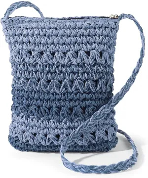 SAGEFINDS Blue Straw Handbag for Women, Woven Crossbody Purse for Summer and Beach, Shoulder Bag with Top Zip Closure, 8 ½” x 9 ½”