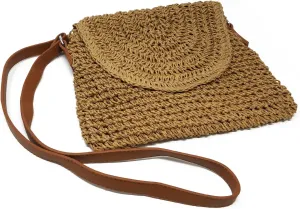 SAGEFINDS Straw Crossbody Bag Summer Style Purse Envelope Flap Top Fully Lined Zipper Khaki