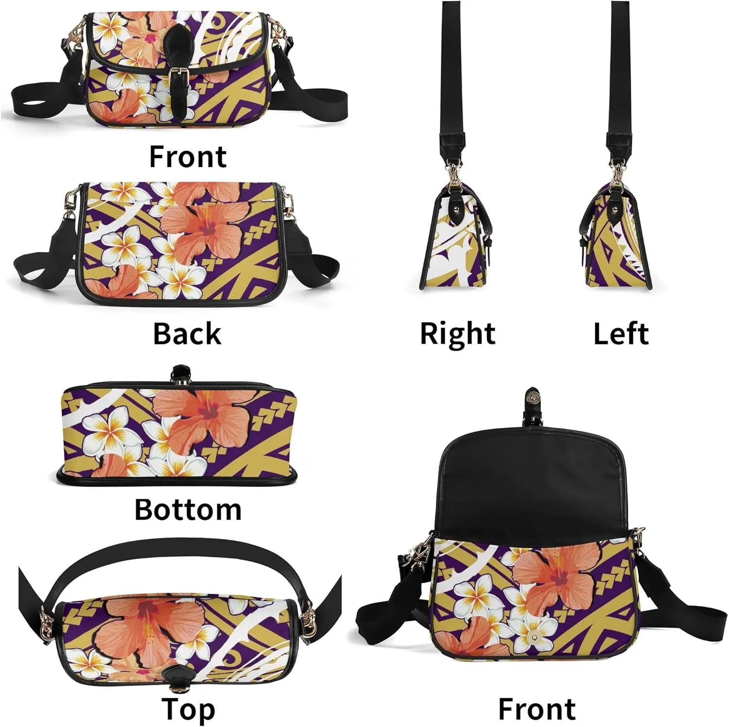 Samoa Hawaiian Tribal Design Floral Print Custom Crossbody Bag Polynesian Custom Women'S Crossbody Small Square Bag