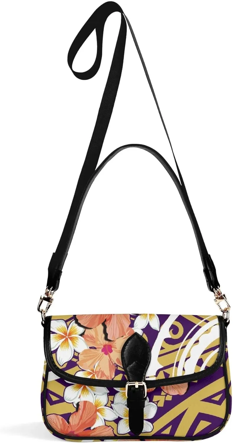 Samoa Hawaiian Tribal Design Floral Print Custom Crossbody Bag Polynesian Custom Women'S Crossbody Small Square Bag