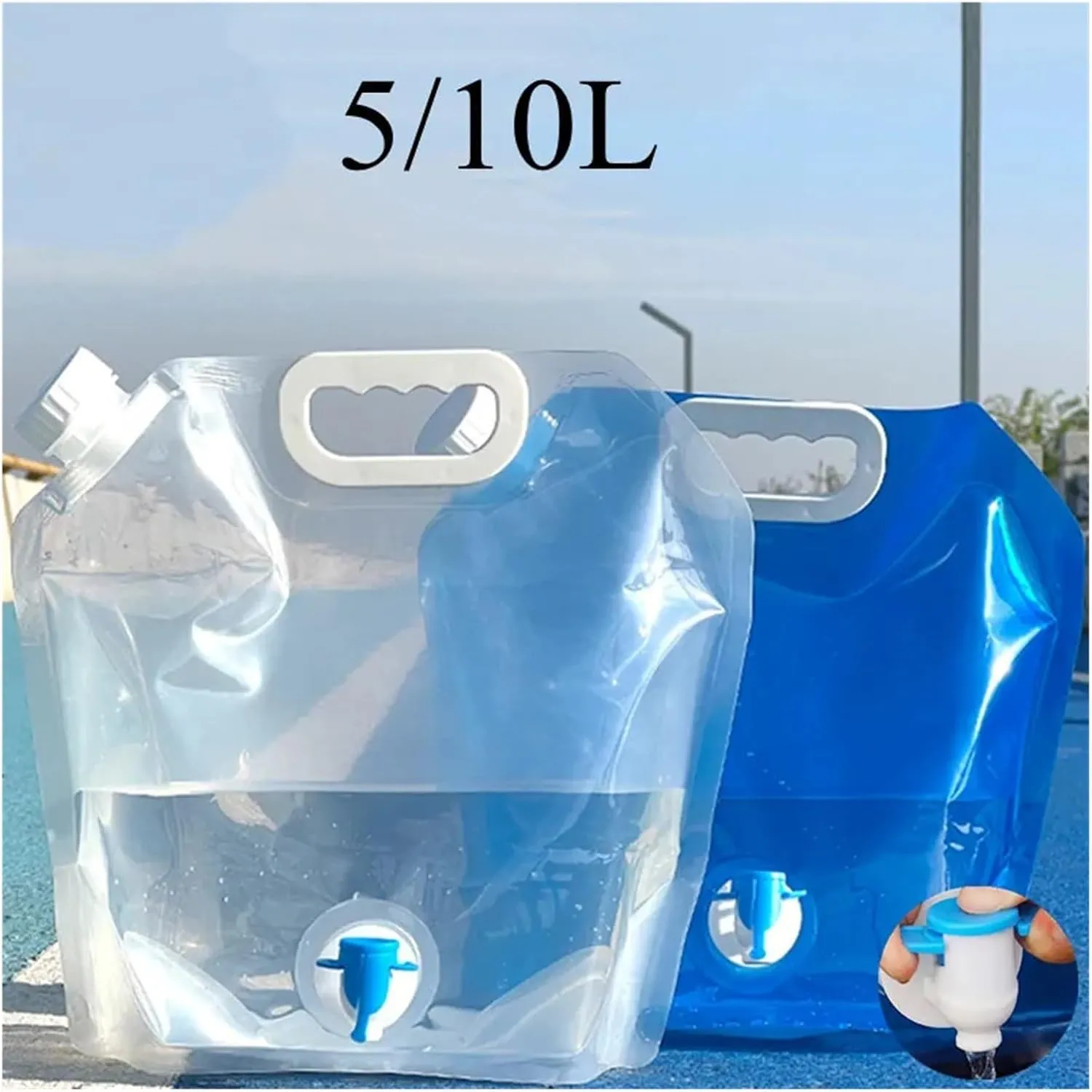 SBTRKT 5/10L Camping Water Bag Portable Folding Water Bucket Large Water Container Outdoor Travel Collapsible Pouch Can Camping Supplie (Color : 5L Transparent)