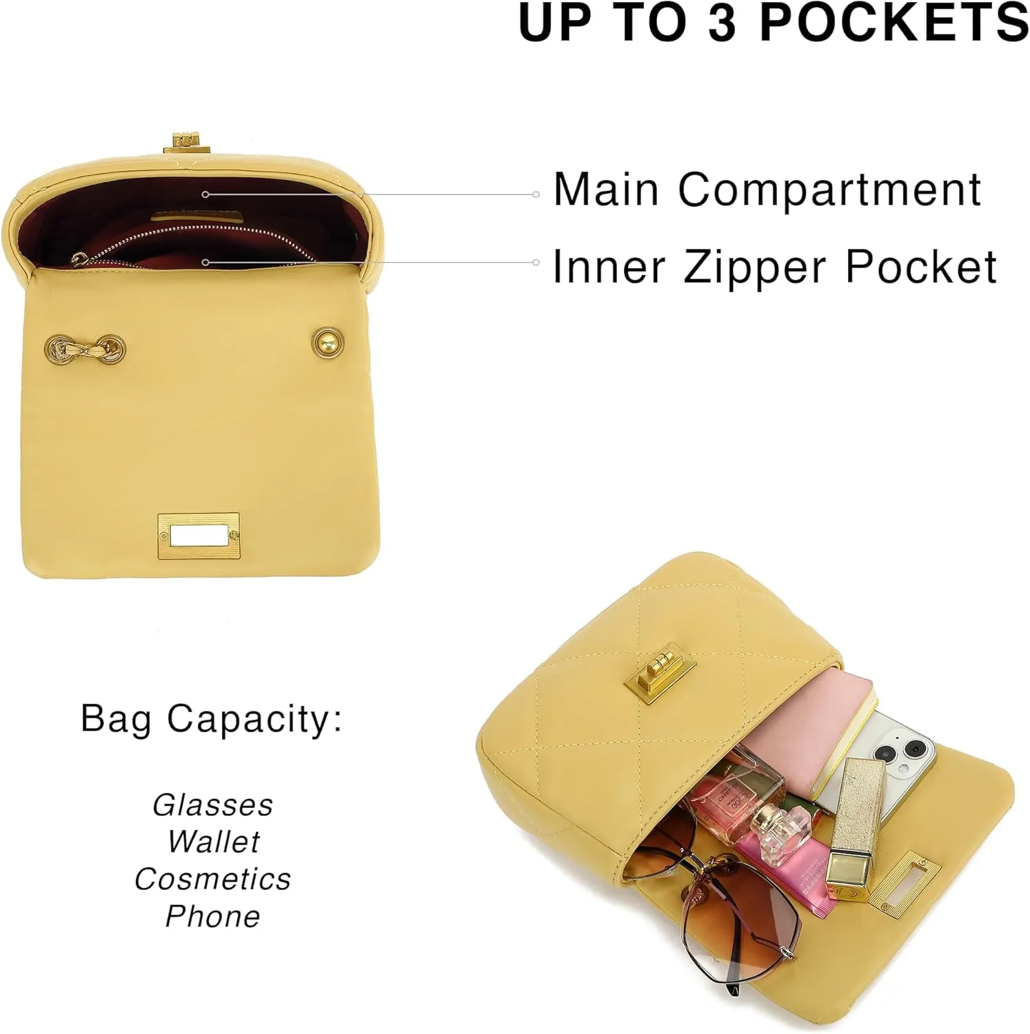 Scarleton Crossbody Bags for Women, Quilted Shoulder Bag Purse, Gold Chain Crossbody Bag Purses for Women, H2117