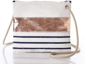 Sea Bags Recycled Sail Cloth Rose Gold-on-Navy Mariner Stripe Slim Crossbody Bag Crossbody Bags for Women Travel Purse