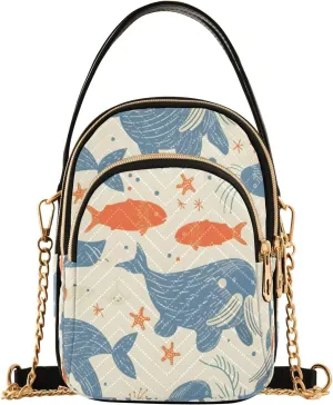 senya Walrus and Fish Crossbody Handbags for Women Casual Leather Shoulder Phone Purse