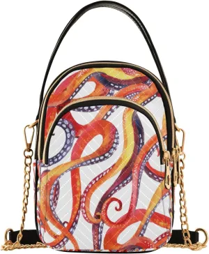 senya Watercolor Octopus Tentacles Crossbody Handbags for Women Casual Leather Shoulder Phone Purse