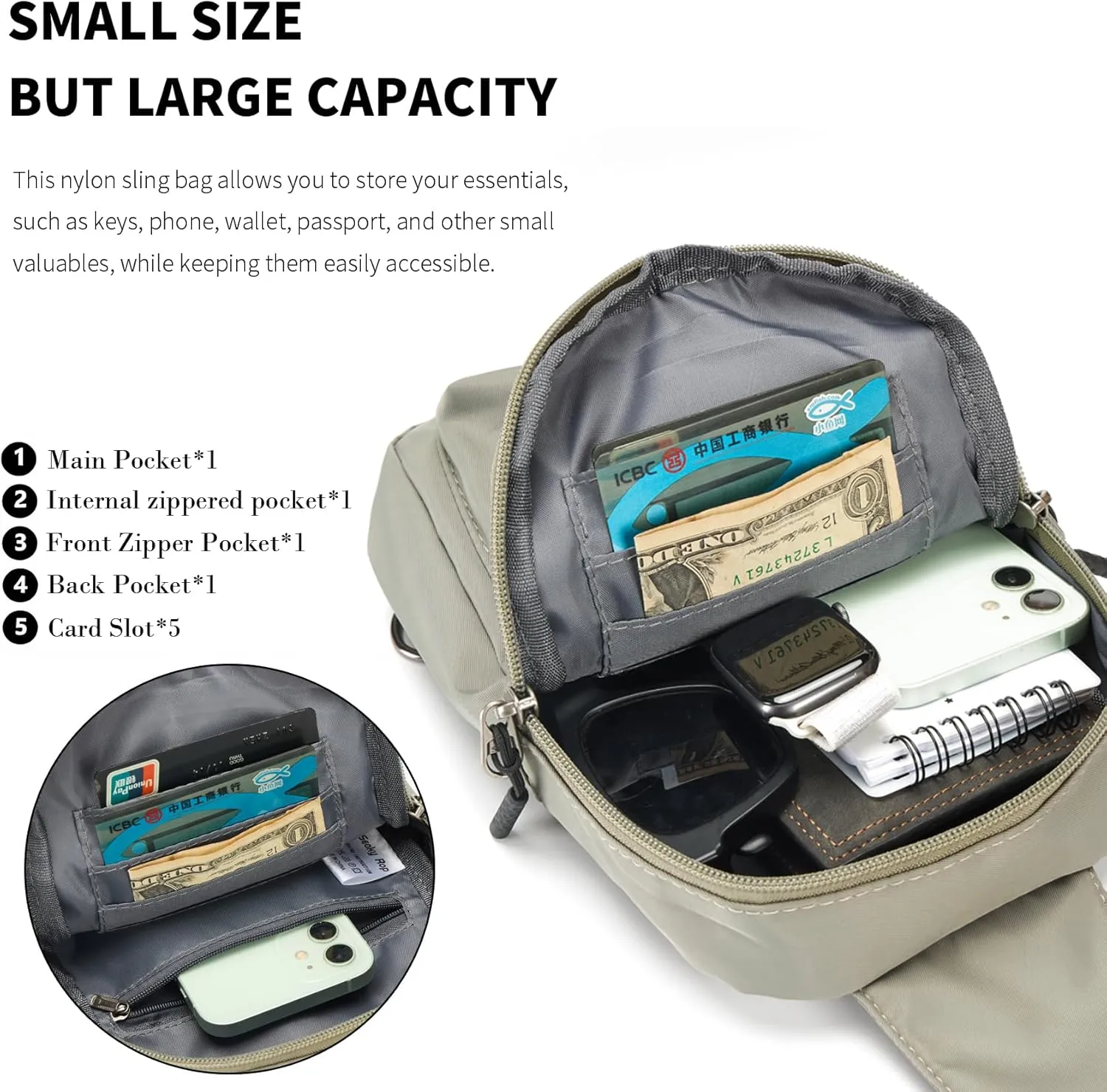 Seoky Rop Small Crossbody Bags for Women Men Nylon Water Resistant Sling Bag for Running Workout Travel