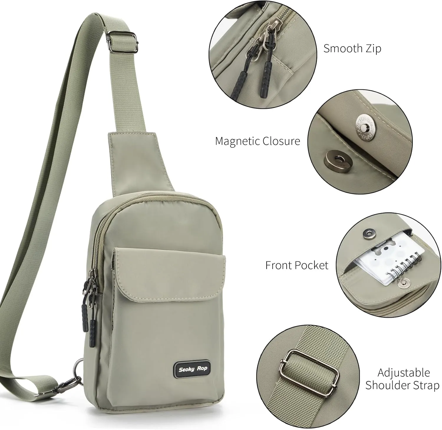Seoky Rop Small Crossbody Bags for Women Men Nylon Water Resistant Sling Bag for Running Workout Travel
