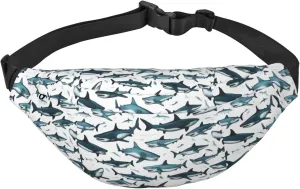 Shark Pattern With Various Gestures Large Crossbody Fanny Pack With 3-Zipper Pockets, For Traveling Running Casual Wallets Waist Pack