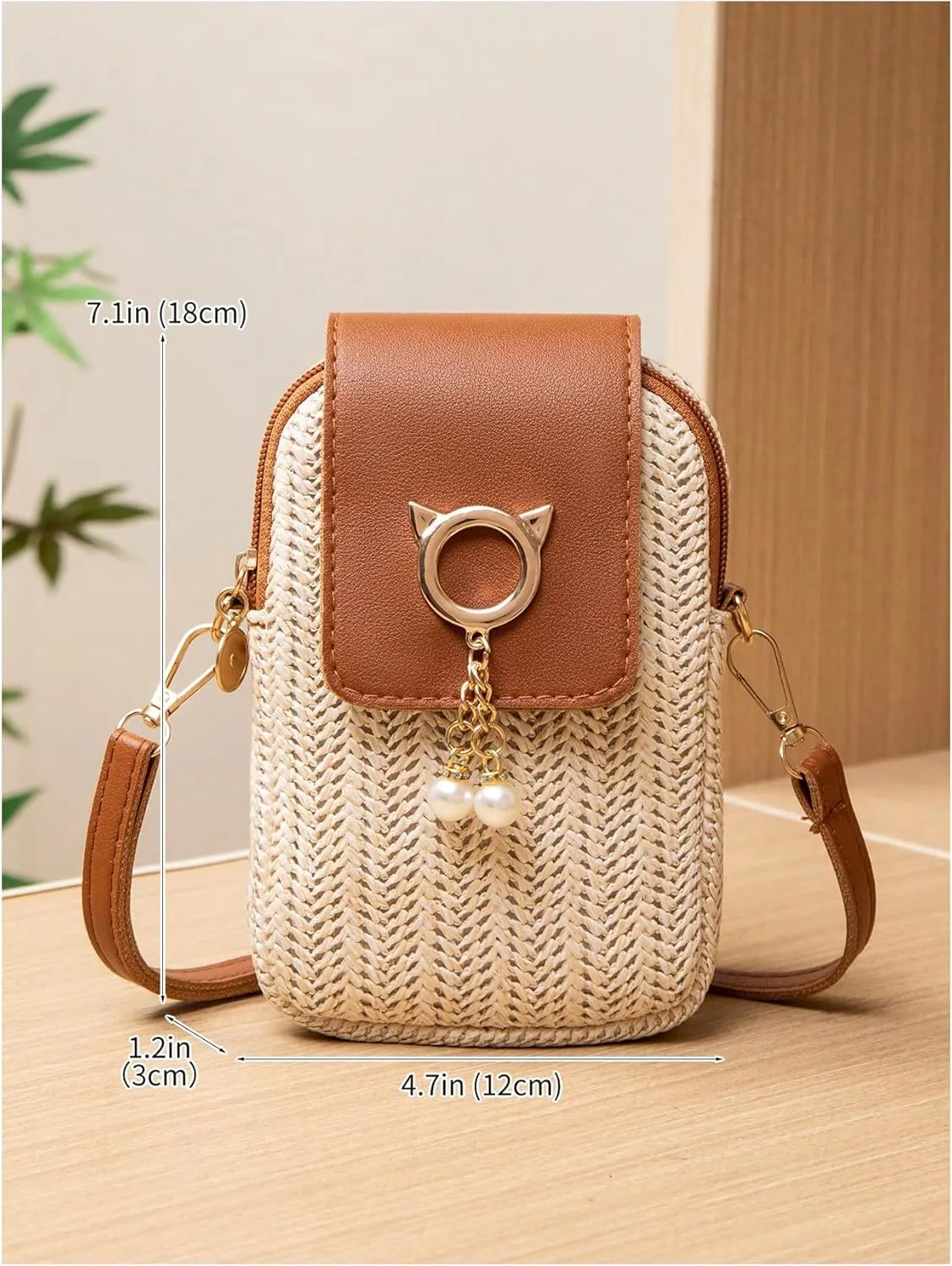 SHENHE Women's Boho Small Crossbody Bag Straw Travel Vacation Cell Phone Purse Wallet Mini Sling Bag