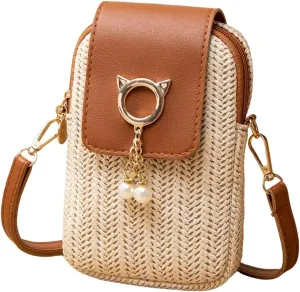 SHENHE Women's Boho Small Crossbody Bag Straw Travel Vacation Cell Phone Purse Wallet Mini Sling Bag