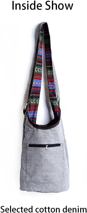Shoulder Bag for women Hippie Crossbody Bag Bohemian Satchel Printed Cotton Linen Hobo Bag Purse
