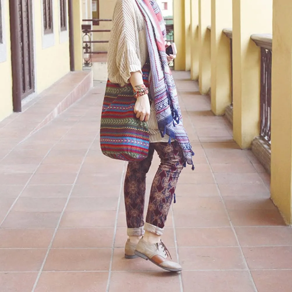 Shoulder Bag for women Hippie Crossbody Bag Bohemian Satchel Printed Cotton Linen Hobo Bag Purse