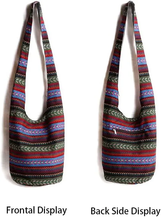 Shoulder Bag for women Hippie Crossbody Bag Bohemian Satchel Printed Cotton Linen Hobo Bag Purse